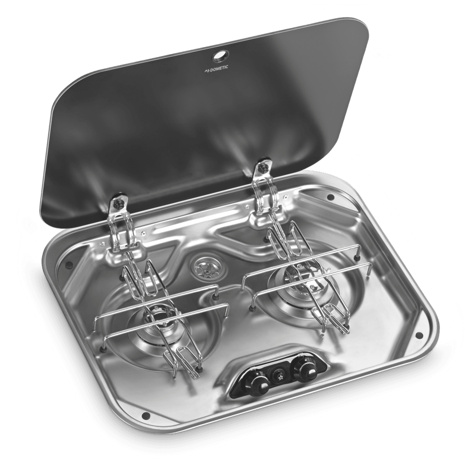 Dometic PI8062M Twoburner gas hob with glass lid, 480 x 370 mm