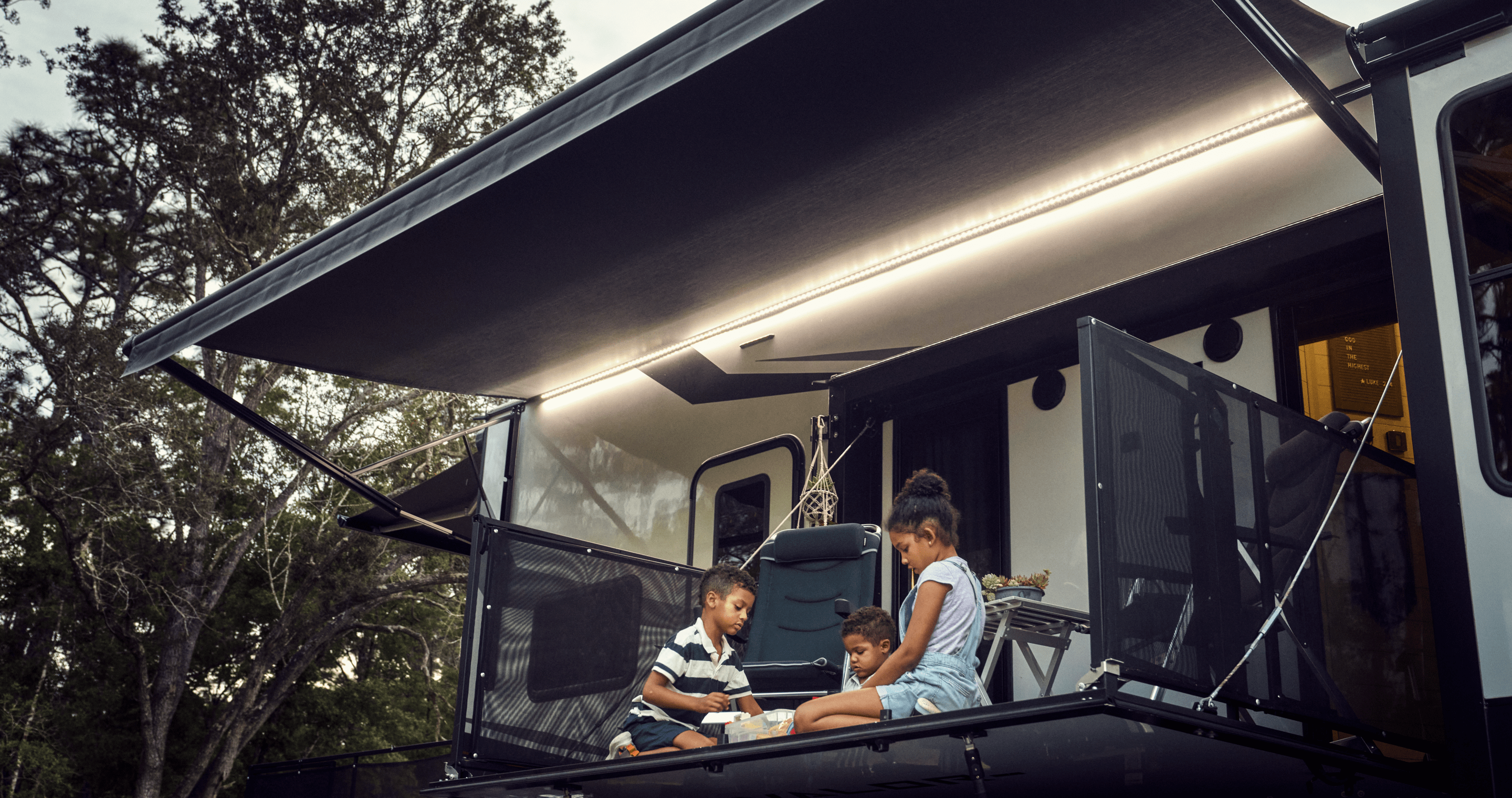 kids playing around RV