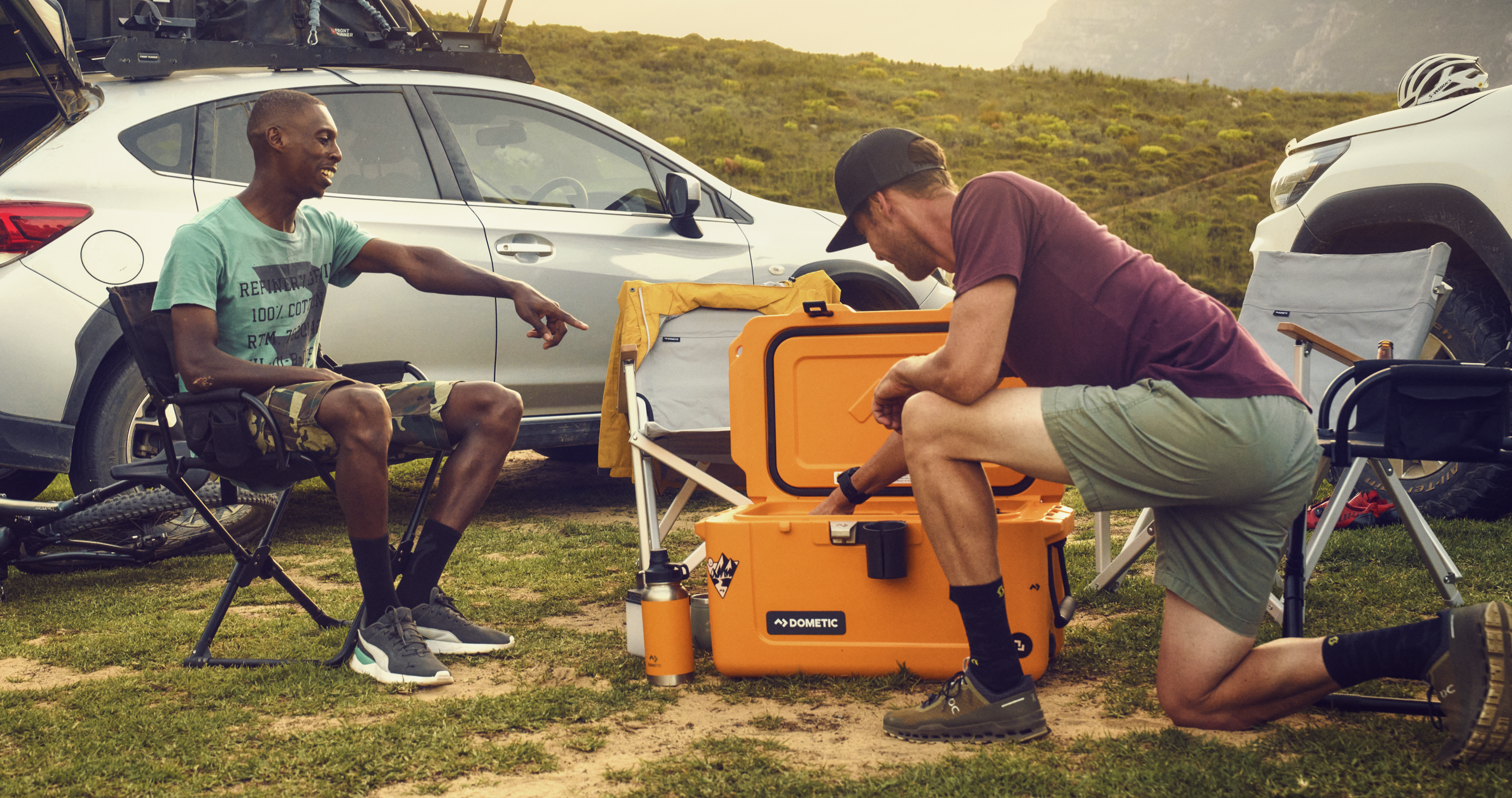 Men looking through cooler