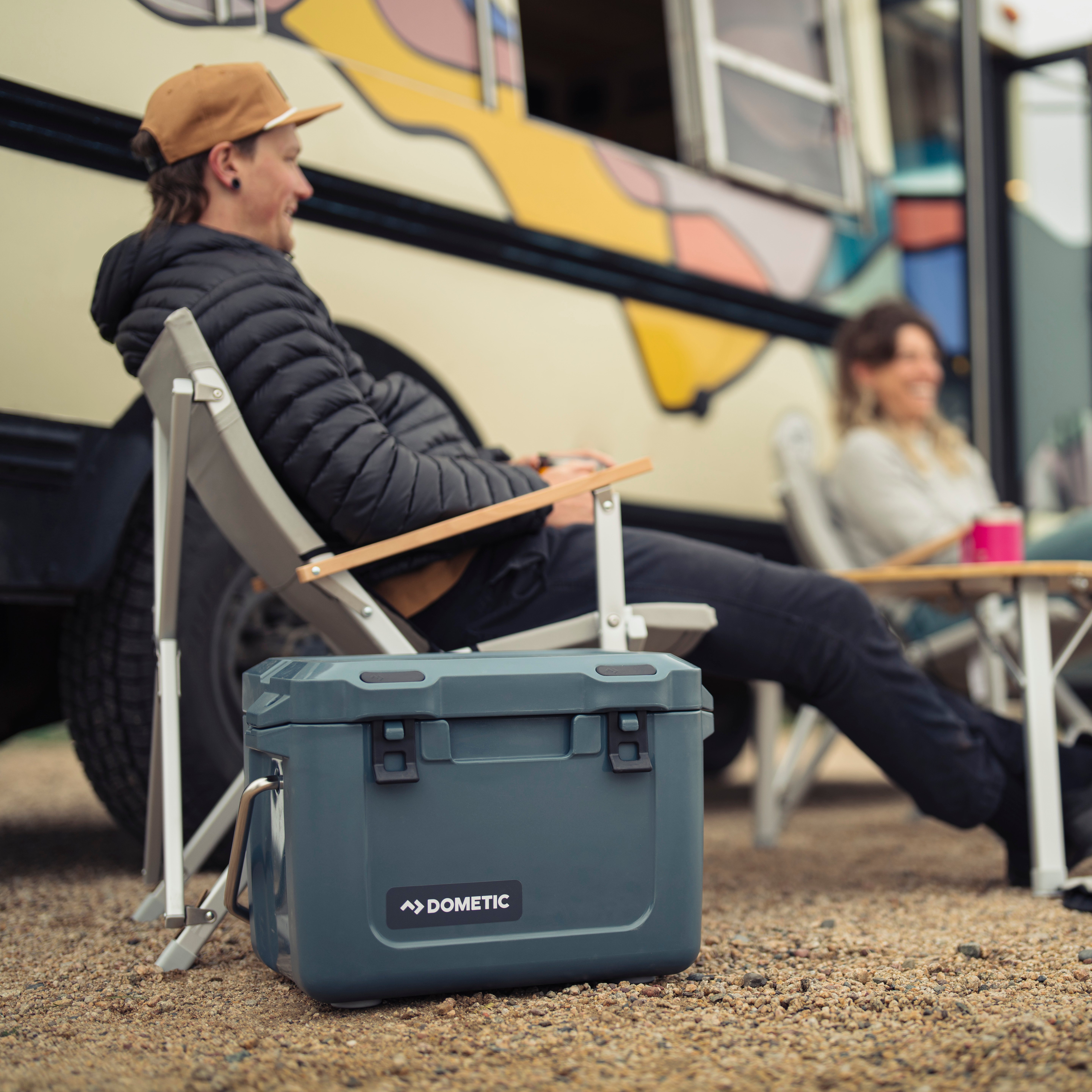 offgrid camping set up with cooler